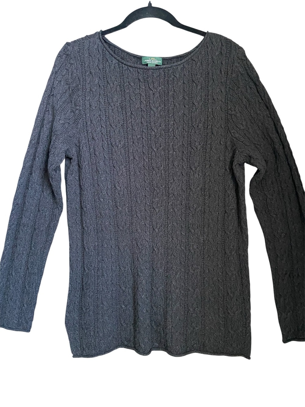 Ralph Lauren Lauren Jeans Co. Black Cable Knit Sweater 100% Cotton XL